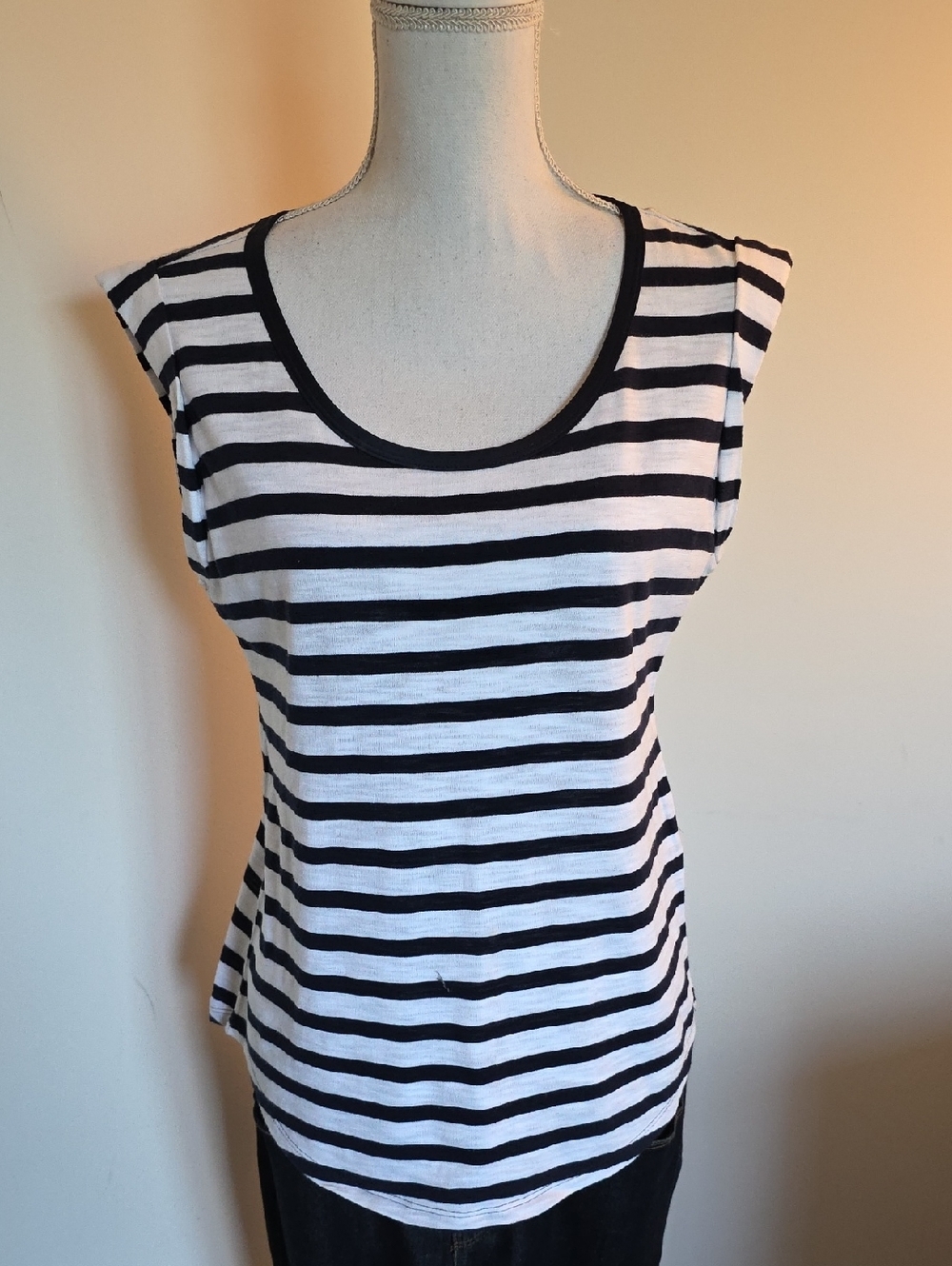 White House Black Market Navy & White Striped Scoop Neck Tank